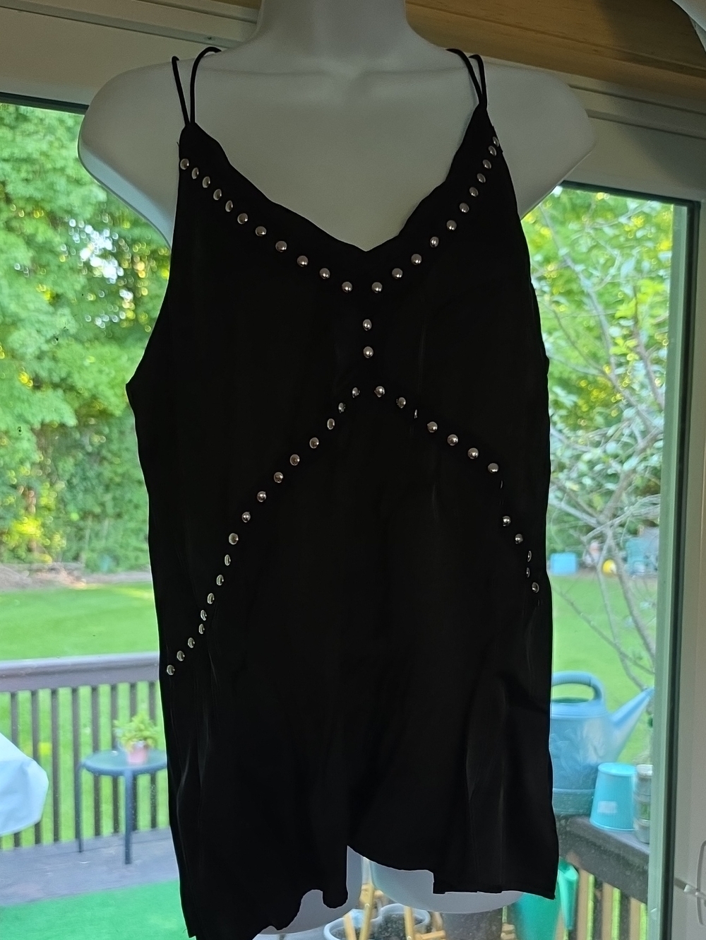 POL Black Stud-Trim V-Neck Camisole
